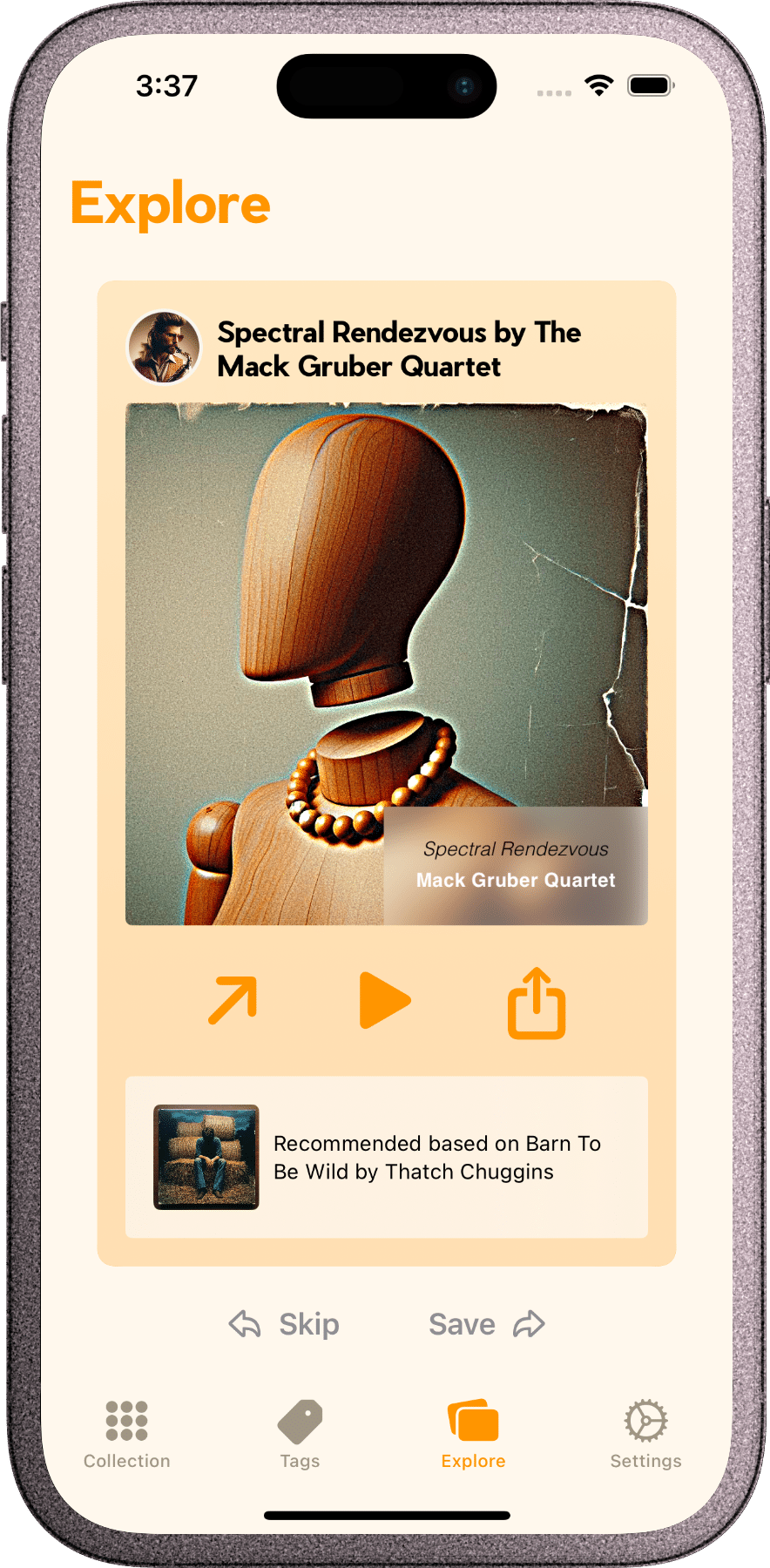 A screenshot of In Rotation's music recommendation interface