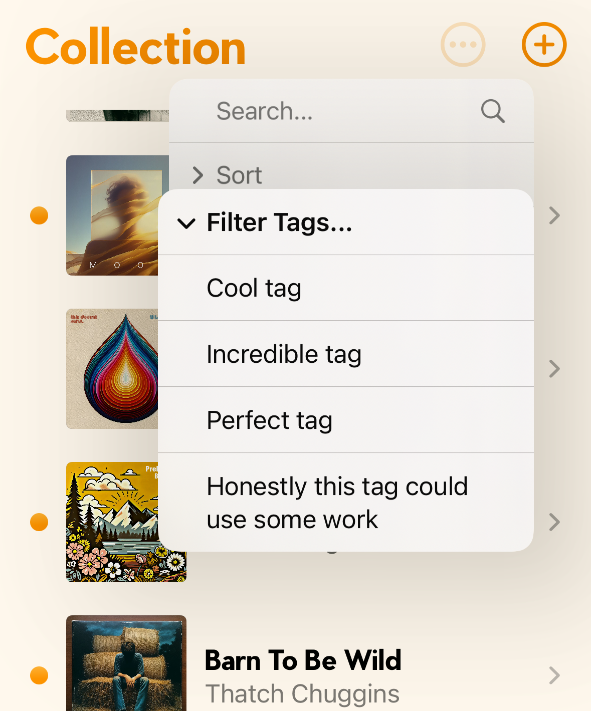 A screenshot of the collection filters menu letting you filter by tag